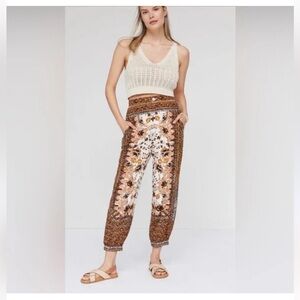 Anthropologie brown floral printed joggers